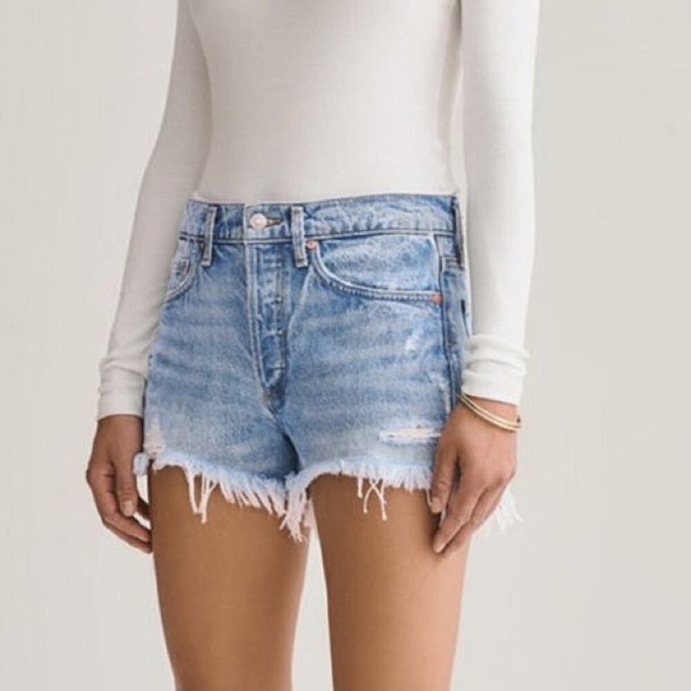 AGOLDE Parker Vintage Loose Fit Light Wash Distressed Cut-Off Shorts Size 27